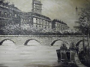 black white paris large oil painting canvas modern french cityscape art france
