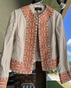 Bianca Nygard New York Vintage Jacket Embroidered Orange Cream Size 8 - Picture 1 of 13