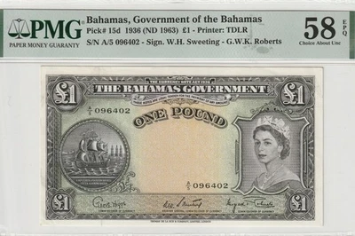 i-001516 Bahamas 1 Pound 1936 (ND 1963). PMG 58 EPQ - Image 1 of 2