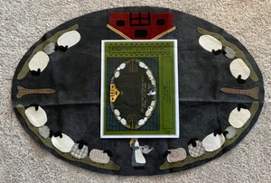 Primitive Gatherings FLAX FARM Table Mat Wool APRI-389 28" x 19" ~ 90% FINISHED - Picture 1 of 13