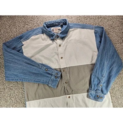 Double Impact Denim Shirt Men's XL Vintage 90s Button Down Long Sleeve - Image 1 of 4
