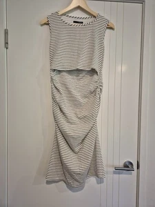 Soon | Maternity Breastfeeding Dress | White/Black Stripes | Large - Picture 1 of 5