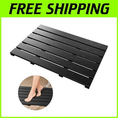 多功能黑色竹浴垫 - 防滑防污适用于任何设置 — 第 1/4 张图片