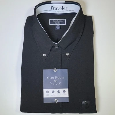 Club Room Men's Regular Fit Traveler Solid Dress Shirt, Black 17 32/33 $60 - Image 1 of 4