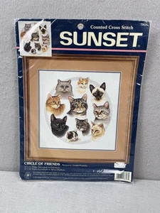Vtg Sunset Dimensions Circle of Friends Cats Counted Cross Stitch Kit 13628 - Picture 1 of 4