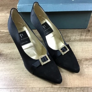 Neu mit Karton VintageDi Srandro Damengröße 7,5 schwarze italienische Wildleder-Heels - Bild 1 von 11