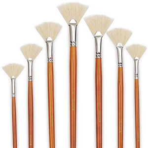 Künstler Fächer Pinsel 7er Set, weiße Schweineborsten Naturhaar Anti-Vergießen... - Bild 1 von 7