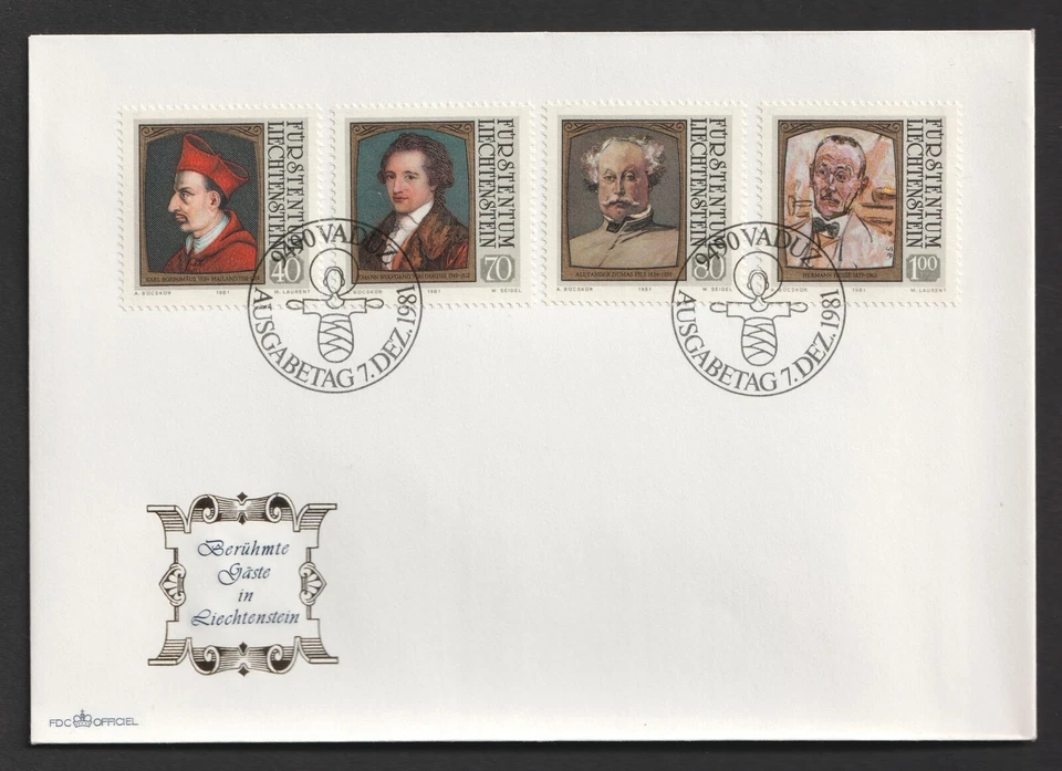 1981 Liechtenstein Famous Visitors FDC. Vaduz First Day Cover — 第 1/1 张图片