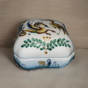 Ceramiche France Schini Made Italy Trinket Jewelry Box Moustiers Faience Dragon - Picture 1 of 7