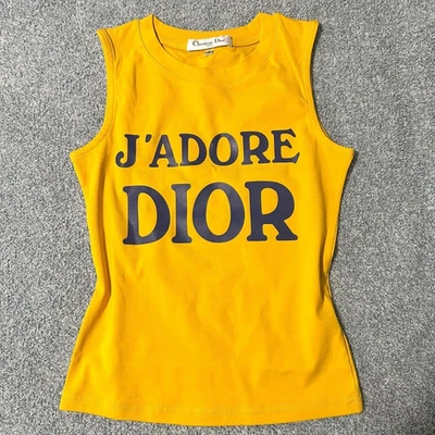 Camiseta sin mangas Dior J'adore estampado vintage, azul y amarillo talla US 6 Foto 1 de 3