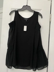 DKNY Ladies Black V-Neck Shoulder Cutout Shirt NWT Size M - Picture 1 of 6