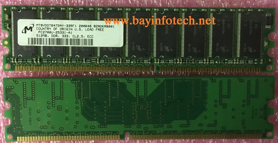MT9VDDT6472AY-335F1 Micron 512MB 184 Pin PC2700 DDR-333MHz CL2.5 ECC Unbuffered - Image 1 of 1