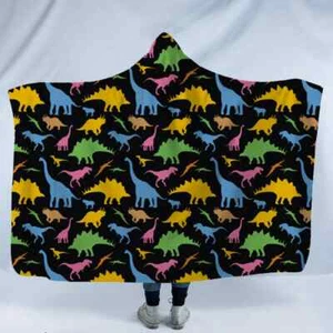 Black Dinosaurs Outline 3D Hooded Blanket Wearable Flannel Throw Blanket Cloak - Bild 1 von 6