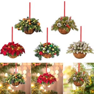 2Pcs Artificial Hanging Basket Ornament Christmas Tree Pendant Home Party Decor - Picture 1 of 29