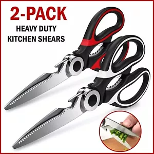 ⭐2-PACK Stainless Steel Kitchen Shears Heavy Duty Scissors For Meat Fish Chicken - Picture 1 of 15