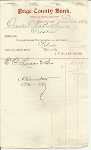 1896 Letterhead PAGE COUNTY BANK Clarinda Iowa - Bild 1 von 2