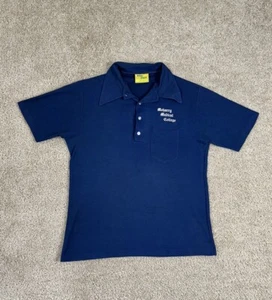 Meharry Medical College Vintage 70s Navy Blue Velva Sheen Polo Large Men’s - Picture 1 of 8