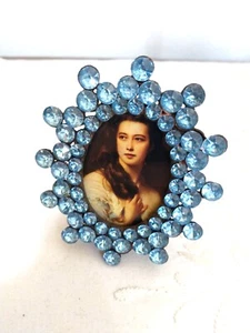 Small Jeweled Picture Frame for 2 x 2 I photo surrounded by Nice Blue crystals - Picture 1 of 4