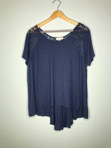 Loralette Damen Top Bluse dunkelblau Spitze gerippt Übergröße 2X - Bild 1 von 7
