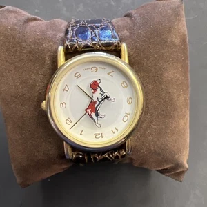 unisex Japan Movement Dog Watch;With Brown Genuine Leather Strap ;Gold Tone - Picture 1 of 13