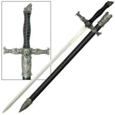 Spirit of the Alpha Wolf Medieval Sword with Intricate Wolf Motif Overall 33" - Image 1 of 4