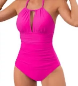 Lauren Ralph Lauren Magenta Pink One-Piece Slimming Bathing Swim Suit Sz 10 NWT - Picture 1 of 11