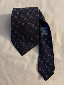 Hermes 7168 FA Herren 100 % Seide Frankreich blau & rot Luxus geometrisches Muster Krawatte gebraucht, in einwandfreiem Zustand - Bild 1 von 5