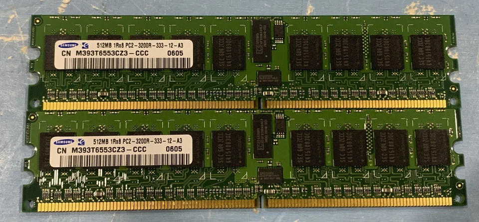 2pc Samsung 512MB DDR2 Registered ECC PC2-3200R-333-12-A3 M393T6553CZ3-CCC - Image 1 of 1