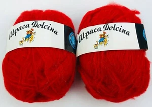 NOS Vintage Alpaca Dolcina Yarn Red Lot 2 Skeins Balls Italian Italy Deadstock - Picture 1 of 5