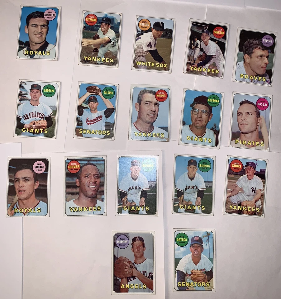 Lote de diecisiete (17) tarjetas de béisbol vintage originales Topps 1969 lote LG Foto 1 de 2