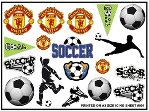 Soccer Edible Icing Cake Toppers- Soccer Theme Cake Decorations - Cutouts - Picture 1 of 6