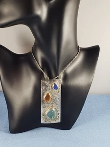 Vintage sterling silver sea beach glass large pendant Israel 3” - Picture 1 of 6