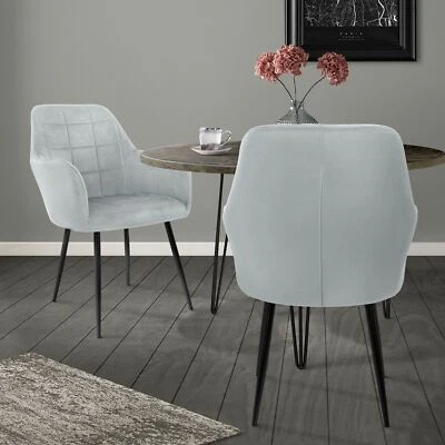 2x Sillón mueble de comedor gris asiento sofá acolchado patas de madera acero - Imagen 1 de 4