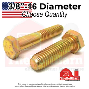 3/8"-16 Grade 8 Coarse Hex Cap Screws Zinc Yellow USA Made(Choose Length & Qty) - Picture 1 of 20