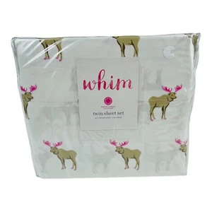Martha Stewart Collection Whim Twin sheet Set Party Antlers Caribou 200 TC - Picture 1 of 3