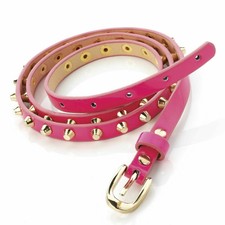 skinny Stud Belt-Neon Bright Pink-Yellow-Orange-gold metal-buckle fashion