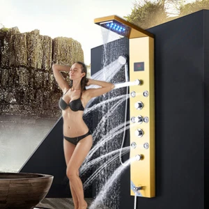 Wasserfall Duschpaneel Tower Panel Temperatur Bildschirm Niederschlag Gold - Bild 1 von 39