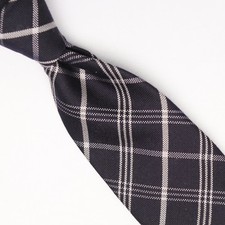 Josiah France Mens Wool Silk Necktie Black White Plaid Weave Woven Tie Italy