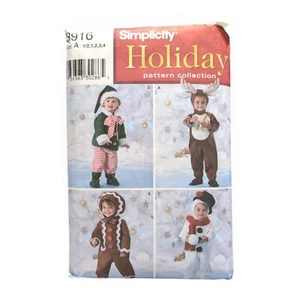 Simplicity 3916 Gingerbread Elf Snowman Reindeer Costume Pattern Size 1/2-4 Cut - Picture 1 of 3