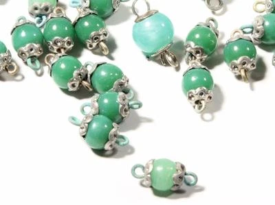 Лот (65) винтажный чешский Пекин нефрит зеленый круглый проводной соединитель стеклянные бусины 6 мм - Изображение 1 из 3