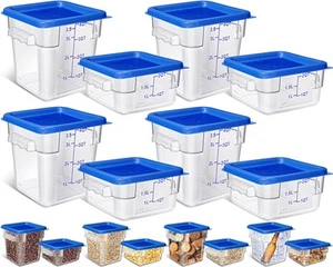 8 Pcs Restaurant Food Storage Containers with Lids Set 2Qt and 4Qt Commercial... - Picture 1 of 7