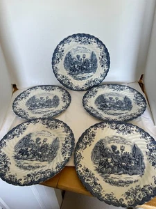 5 Vintage Johnson Brothers Blue Coaching Scenes Stoke-On-Trent 10" Dinner Plates - Picture 1 of 3