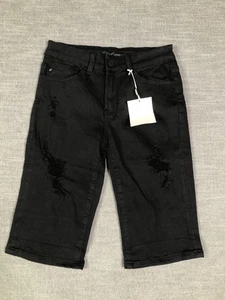 KanCan Black Bermuda Shorts Womens 27 Distressed High Rise Frayed Hem Denim New - Picture 1 of 12