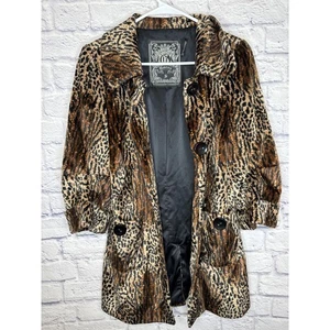 Guess Vintage Kunstfell Animal Print Midi Mantel Oversized Knöpfe Taschen Gr. Small - Bild 1 von 5