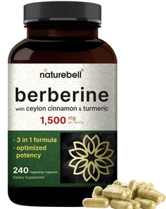 Berberine 1500mg, 240 Veg Caps + Ceylon Cinnamon 1000mg & Turmeric 300mg - Picture 1 of 6