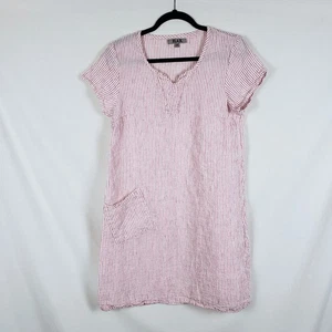 Flachs Leinen Kleid Damen P (4-6) gestreift rot Relaxed Fit Küsten Lagenlook - Bild 1 von 9