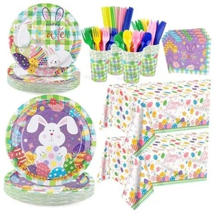 194 Pieces Disposable Easter Colorful Tableware Set Bunny Party Supplies - Picture 1 of 7