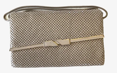 Bolso de hombro beige años 60 bolso de mano malla de aluminio vintage retro magnético a presión Foto 1 de 4