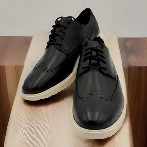 Cole Haan Mens Grand+ Wingtip Oxford Black Ivory Dress Shoes C36938 Size 9.5 M - Picture 1 of 14