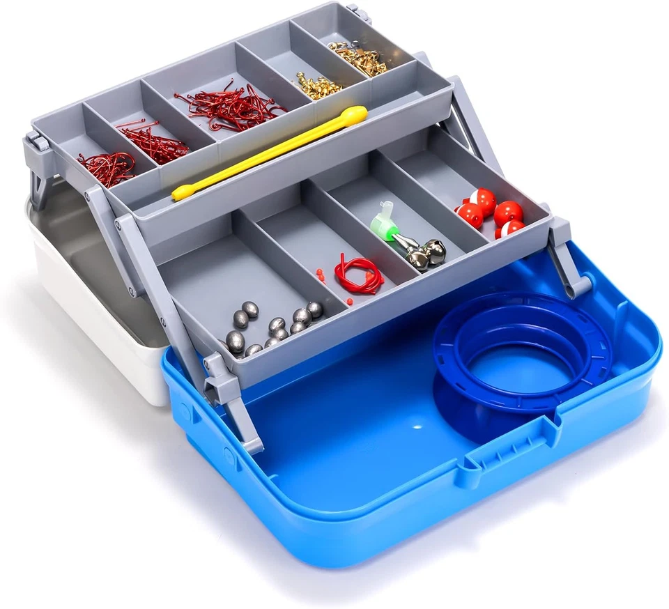 Caja de aparejos de pesca de doble capa con 250 piezas Kit de aparejos surtidos ganchos, plataformas Foto 1 de 4